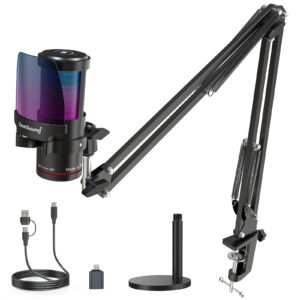ZealSound Gaming USB Microphone KM8S,Noise Cancellation Condenser mic with Touch Mute