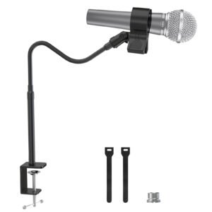 ZealSound Microphone Stand 19inch,Flexible Gooseneck Desktop Mic Stands,Upgraded Microphone Clip Holder for Mics with Outer Diameter 1.03" and 2.59",3/8" to 5/8" Screw