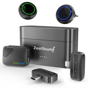ZealSound Wireless Lavalier Microphone M9 Kit for YouTube,TikTok & Live Streaming - 2 TX & 3 RX (USB-C/Lightning/Camera),ANC Mic with 40H Battery,1000ft Range & Magnetic Clip for iPhone,Android,PC,DSLR