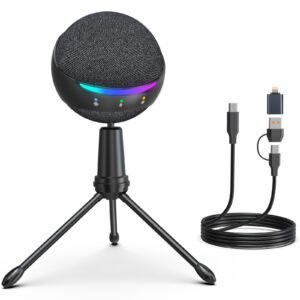 ZealSound P9 Microphone for iPhone,USB mic for PC gaming,Phone,Touch Mute,Active Noise Cancel microphones with Echo/RGB/Volume Gain,Real Time Monitor,Podcast,ASMR Gaming Zoom YouTube Discord Twitch Video