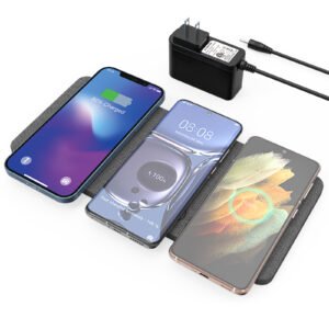 Wireless Charging Pad, ZealSound Ultra-Slim Triple Wireless Charger Station for Multiple 3 Devices & New Airpods Ultra Slim PU Leather Wireless Charging Mat W/AC Adapter for Smartphone Phone (Gray)
