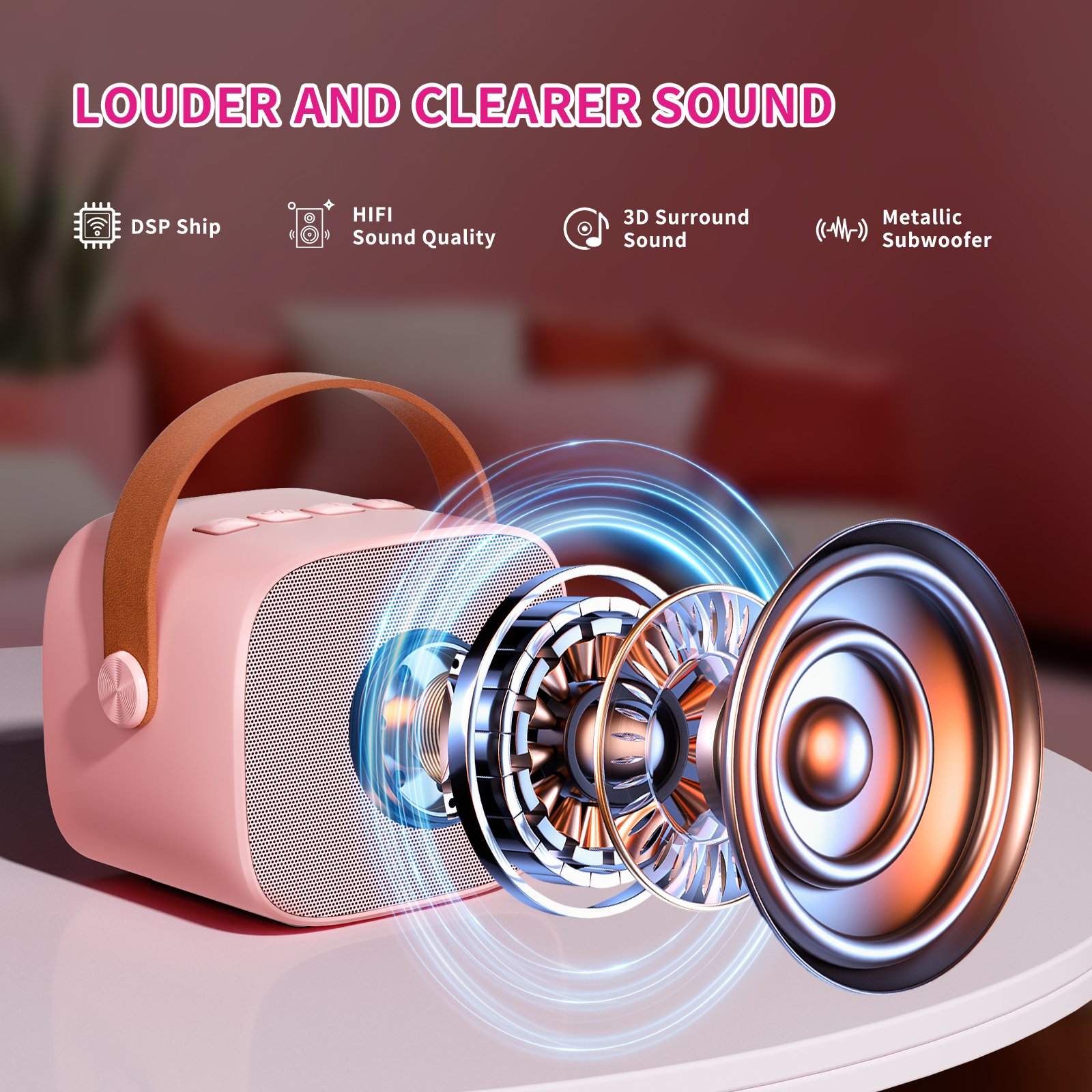 thumbnail image 2 of Mini Portable Bluetooth Karaoke Machine With 2 Wireless Mics And Speaker - Blue, By Risebasss 2 of 5