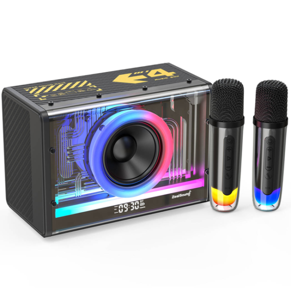 thumbnail image 2 of LSMOEO Karaoke Machine With 2 Wireless Microphones - Portable Bluetooth Speaker With LED Party Lights 2 of 14