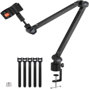 ZealSound All-Metal Boom Arm Microphone Stand, Heavy-Duty Adjustable Mic Holder with Desk Clamp, Fits Blue Yeti, for Podcasting & Streaming