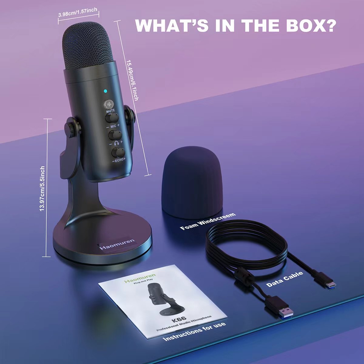 Haomuren USB Condenser Microphone for PC/Mac, Plug & Play Gaming Mic with  Headphone Output, Mute, Volume & Gain Control, for Podcast/Vocal/Streaming  - ZealSound