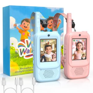 ZealSound Video Walkie Talkies for Age 3-12 Boys Girls, 2 Pack Walkie Talkies with Screen, Voice Effects, Indoor Outdoor Toys for Family Games, Camping, Hiking, Christmas Birthday Gifts (Blue/Pink)