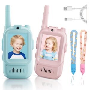Video Walkie Talkies for Kids, Handheld 2 Pack Rechargeable Video Intercom Kids Walkies Talkies, Indoor Outdoor Toys for Family Games, Outside, Camping, Hiking for Boys Girls Ages 3-12 (Blue/Pink)