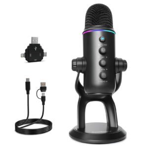 ZealSound Wireless USB Microphone for PC, Noise Reduction, Mute, Gain Control, RGB and Zero-Latency Monitoring for Podcasting, Streaming and Gaming